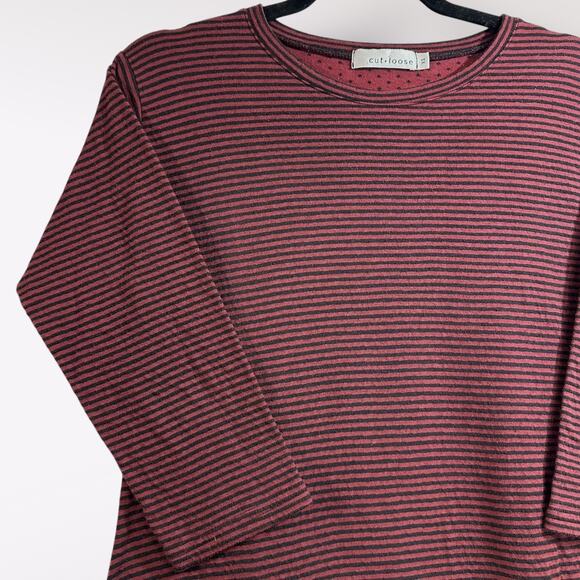 Cut Loose XS Dress 3/4 Sleeve Striped Pockets Shift Maroon Midi Raglan Cozy $129 - Picture 2 of 8